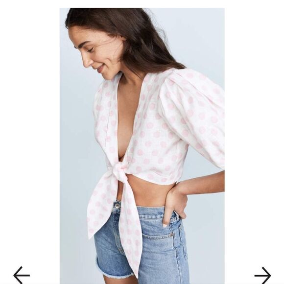 USA Lisa Marie Fernandez Women's White & Pink Wilfred Tie Front Crop Top… - Picture 7 of 16